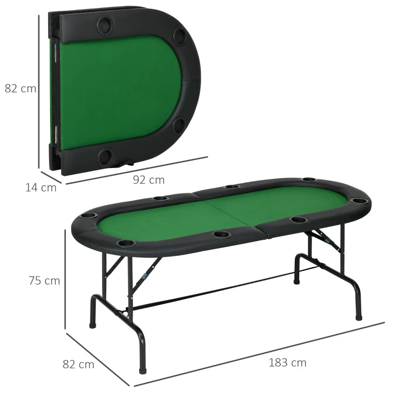 1.83m - Foldable 8 Player Poker Table with Drinks Holders