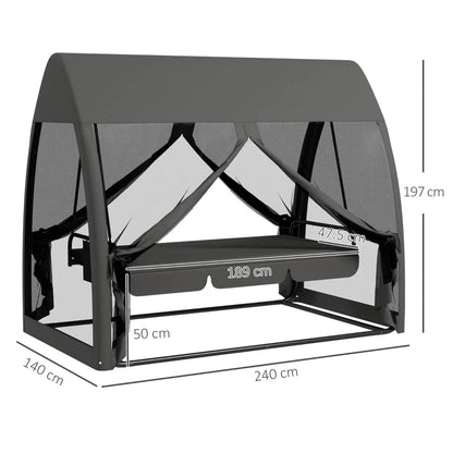 3-Seater Convertible Swing Chair or Hammock Bed with Curtained Canopy