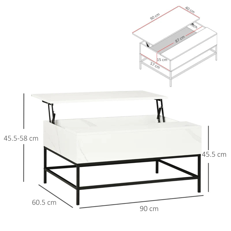 Marble Effect - Lifting Tabletop Coffee Table with Hidden Storage Compartment