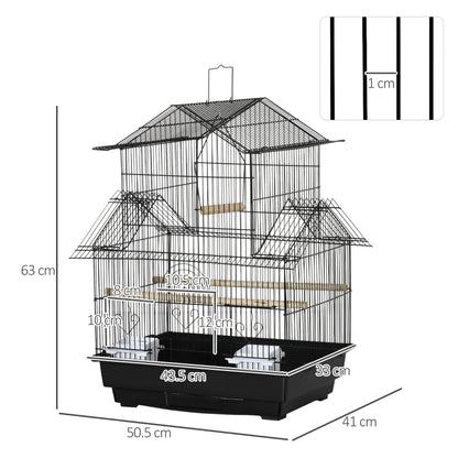 Metal Tabletop Bird Cage - House Style Design with Swing, Perches, Feeding Cups and Dropping Tray