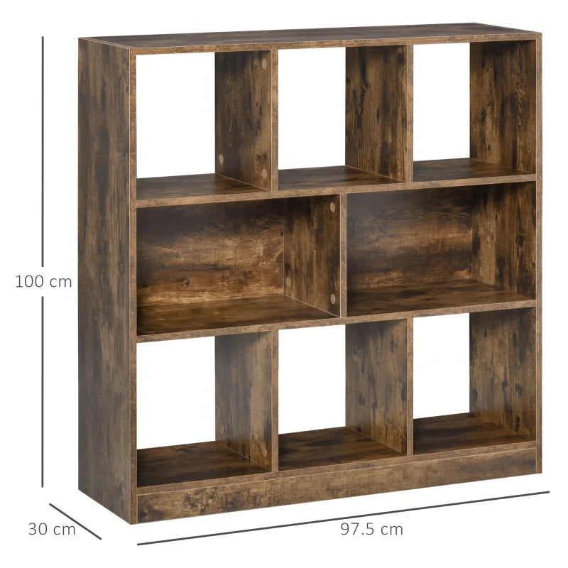 Mid Length Bookcase Display / Media Storage Console - 3-Tier - 8 Cube Storage Centre