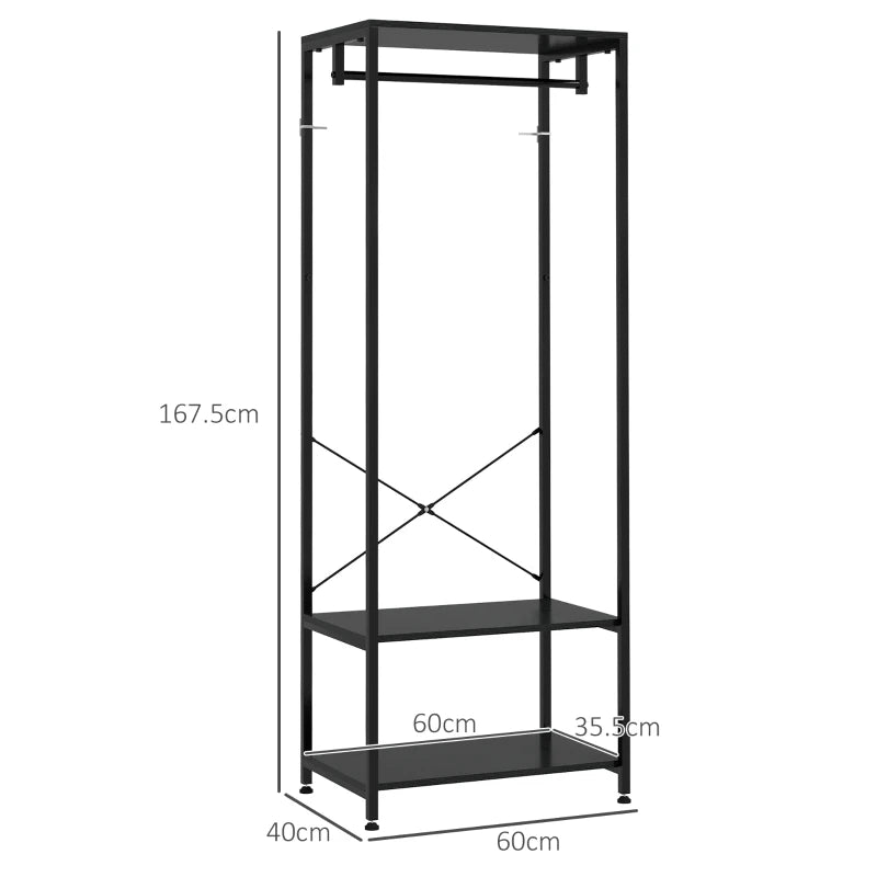 Slimline Steel Frame Coat Rack with Hanger Rail and 2-Tier Shoe Shelving