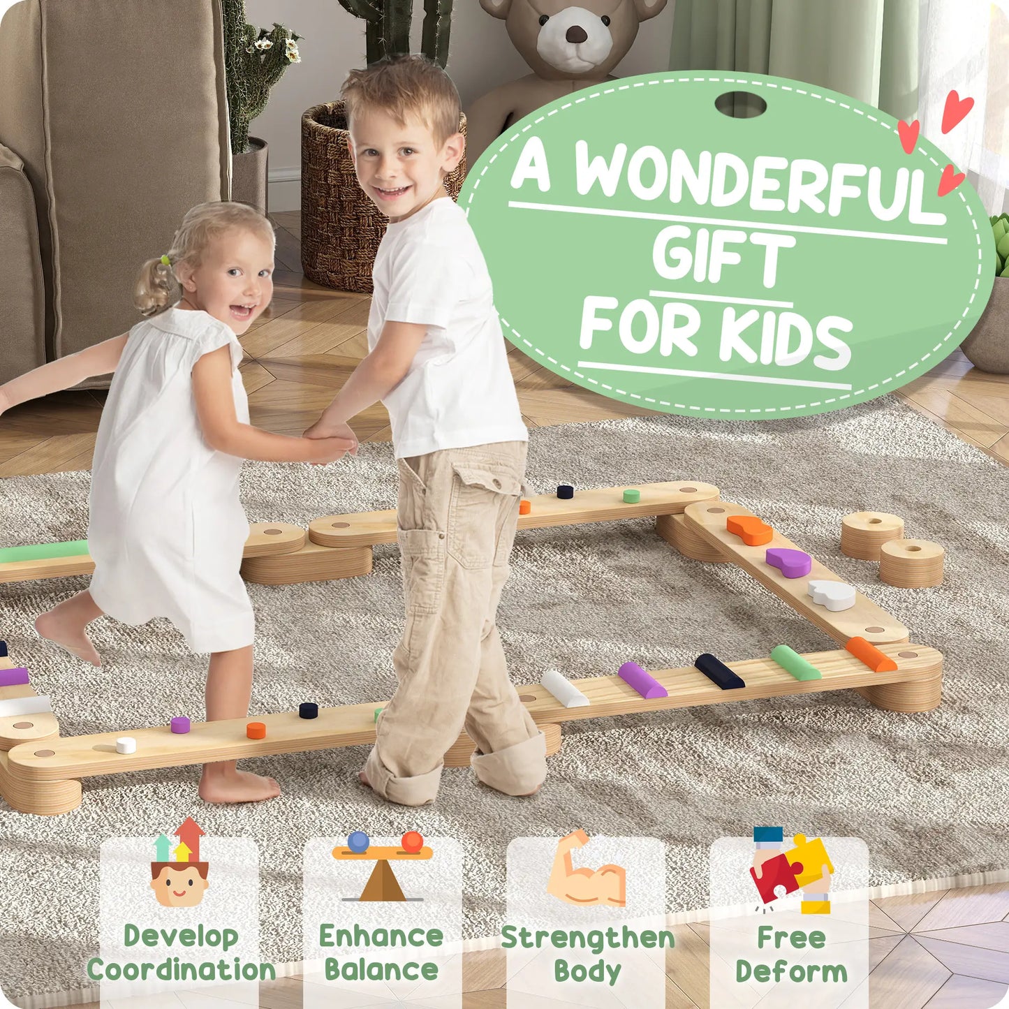 Wooden Coordination / Agility Balance Beam for Kids