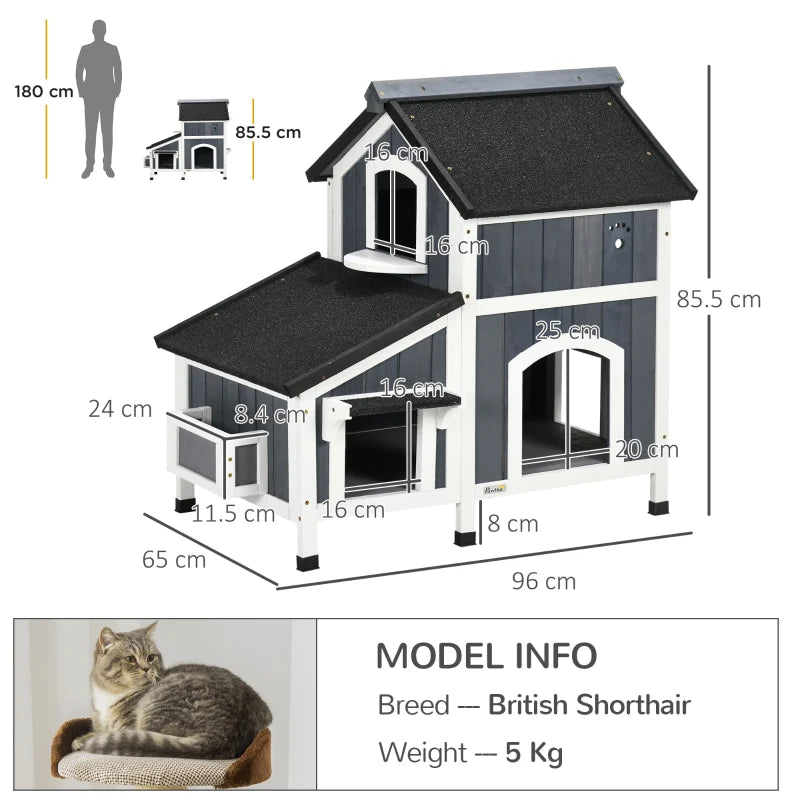 Cat Barn House with Multiple Entrances, Water Resistant Roof and Side Flower Pot