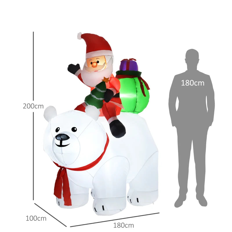 6.6FT Christmas Inflatable Santa Claus Riding on Polar Bear LED Christmas Decoration Display