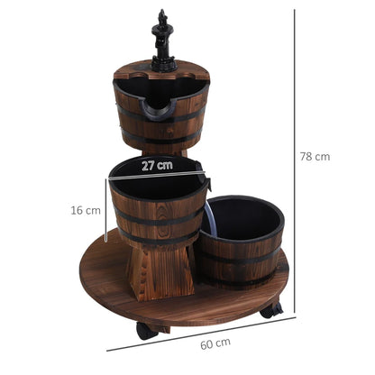 3-Tier Wooden Barrel Cascading Water Fountain Garden Feature with Pump