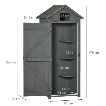 Garden Shed with Lockable Door, Shelves and Roof Hatch - Grey