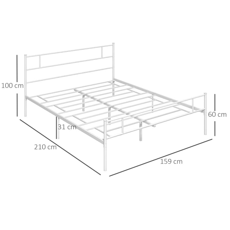 King Size - Slimline Metal Slat Bed Frame with Headboard / Footboard and Underneath Storage - White