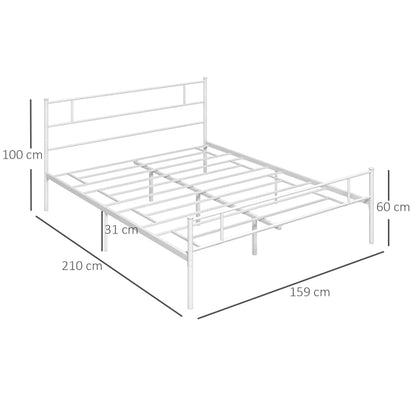 King Size - Slimline Metal Slat Bed Frame with Headboard / Footboard and Underneath Storage - White