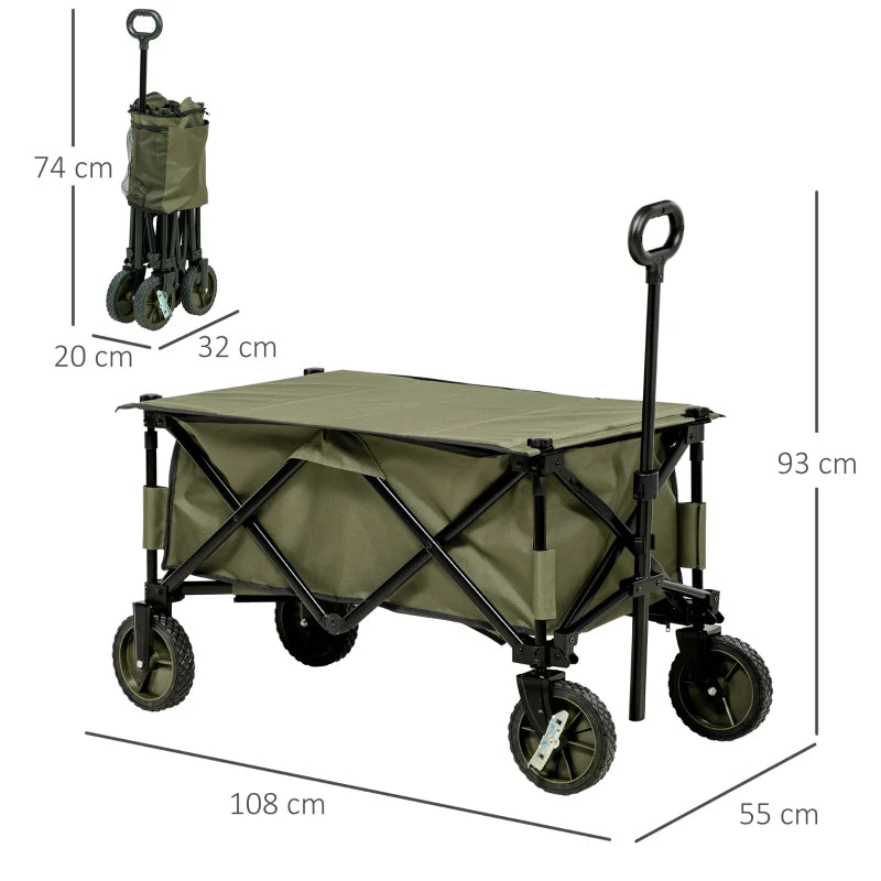 Garden Trolley / Cargo Trailer Caddy - Folding & Collapsible - Dark Green