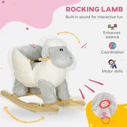 Ride on Lamb - Rocking Horse with Safety Belt and Wooden Base