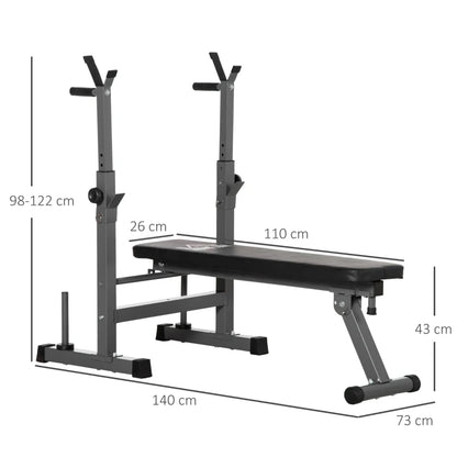 Foldable Slimline Adjustable Exercise Bench with Barbell Rack and Dip Station (Barbell & Weights not Included)