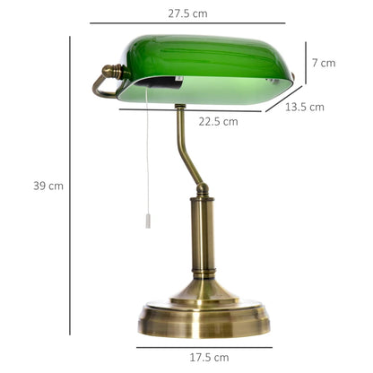 Traditional Banker's Tabletop Desk Lamp with Green Glass Shade & Antique Bronze Base