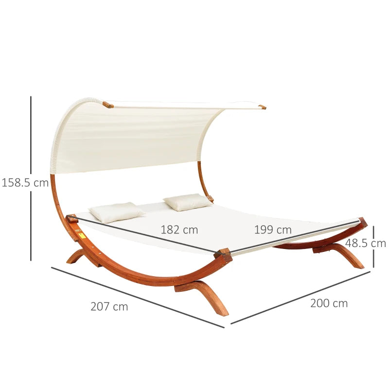 Wooden Hammock Style Double Day Bed with Canopy Head Shade