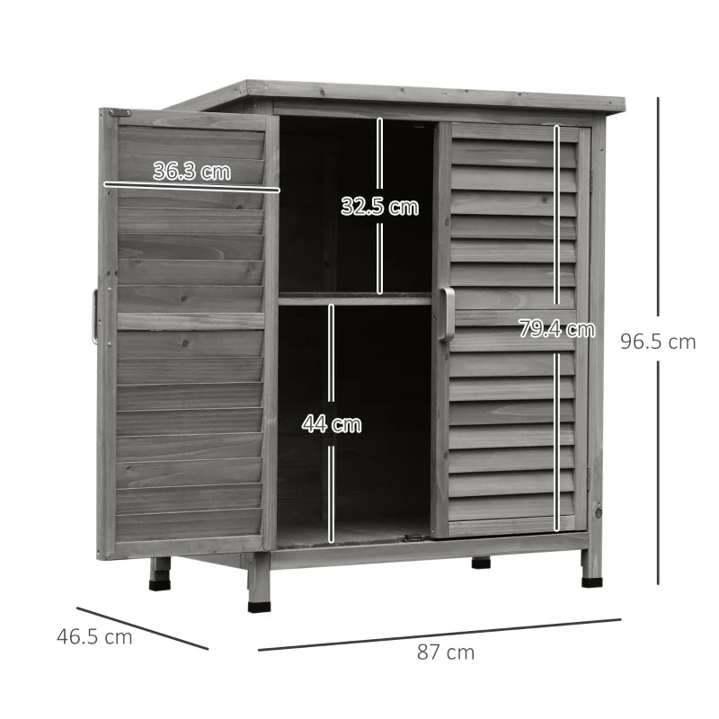 Mid Size - 2 Door Garden Shed / Tool Organiser with 2-Tier Shelving - Grey