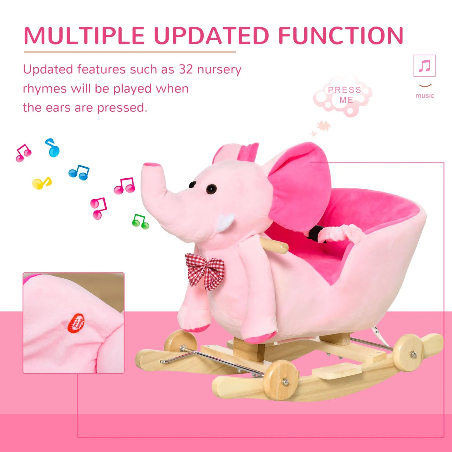 2in1 Pink Elephant Style Ride on Rocking Horse or Stroller - Pink