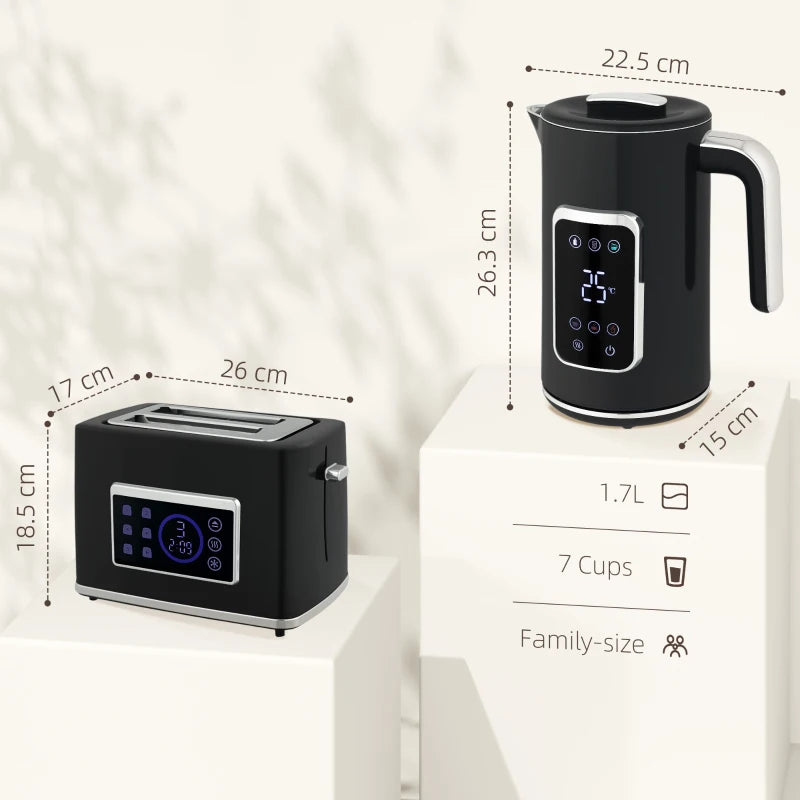 Smart Touch Screen Kettle and Toaster set - Black