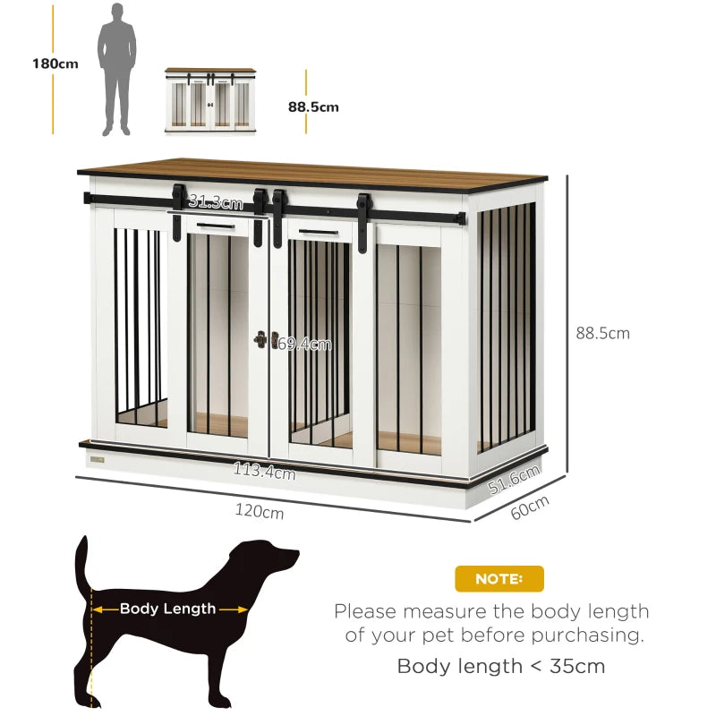 Large Pet Crate with Removable Divider for One Large Pet or Two Small - White / Wood