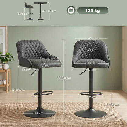 Bar Stools Adjustable Swivel Kitchen Chairs with Backrest Set of 2 for Kitchen Island Dark Grey