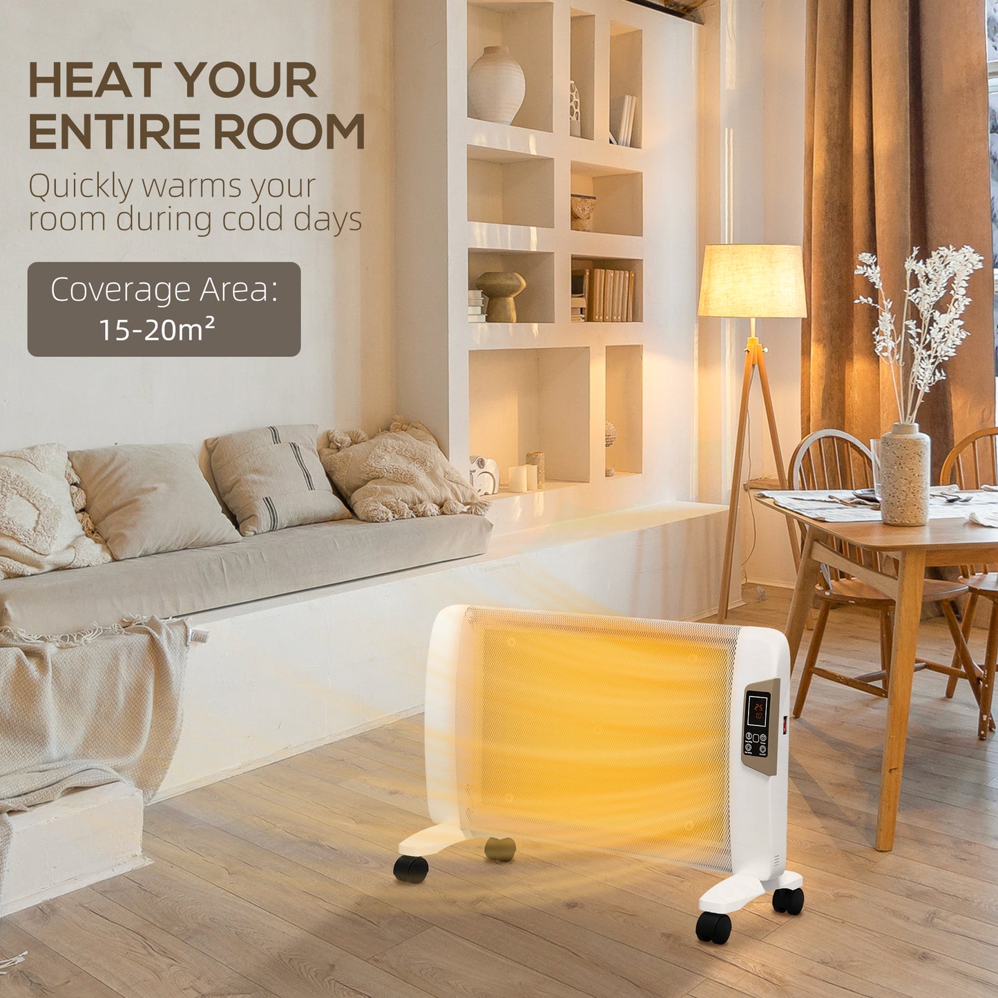 Mica Electric Space Heater, Portable Heater for Home with 2 Heat Settings, Living Room, Study, Garage