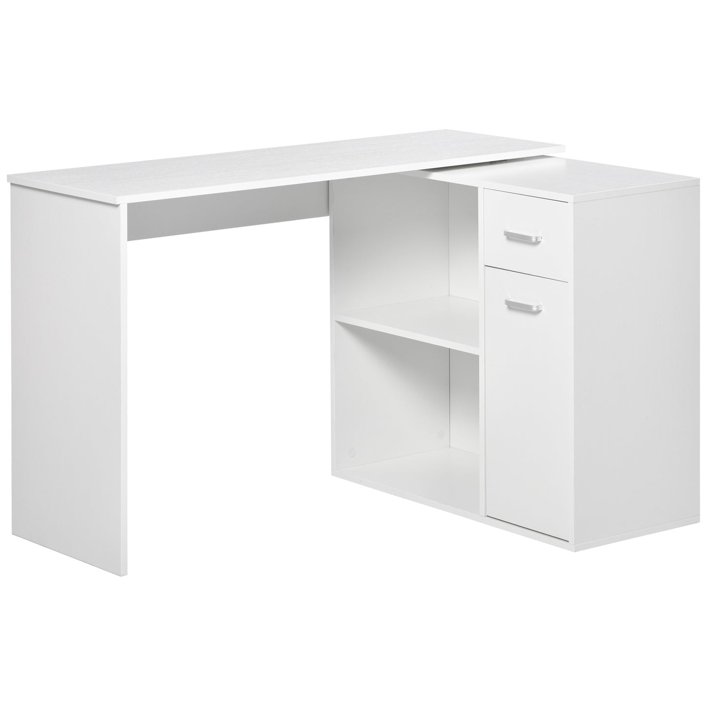 L-Shaped Desk, Corner Computer Desk, Adjustable Study Table with Storage Shelf, Drawer and Cabinet