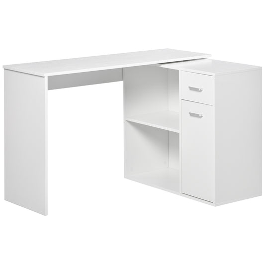 L-Shaped Desk, Corner Computer Desk, Adjustable Study Table with Storage Shelf, Drawer and Cabinet