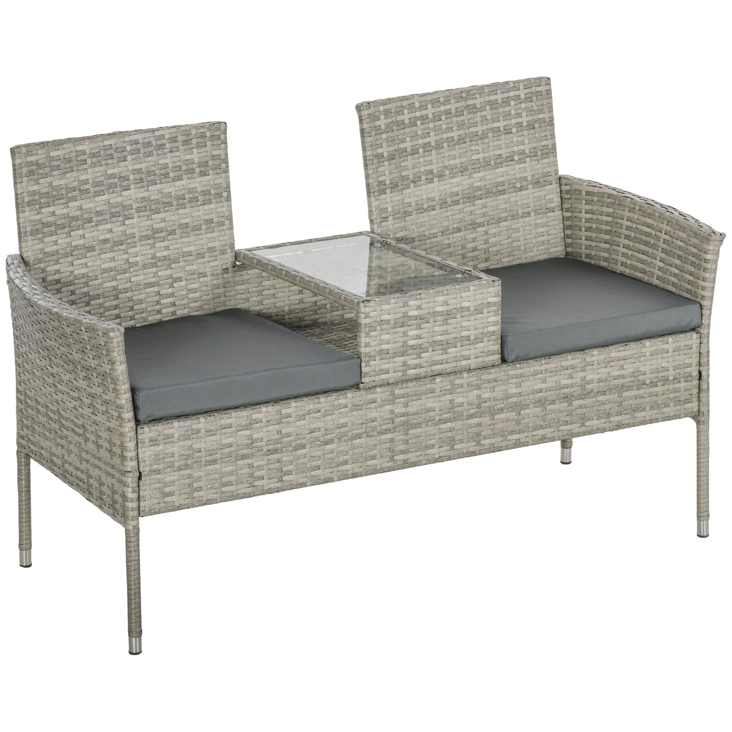 Two-Seat Rattan Chair, with Middle Table - Light Grey