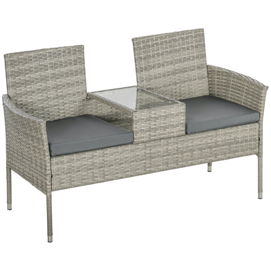 Two-Seat Rattan Chair, with Middle Table - Light Grey
