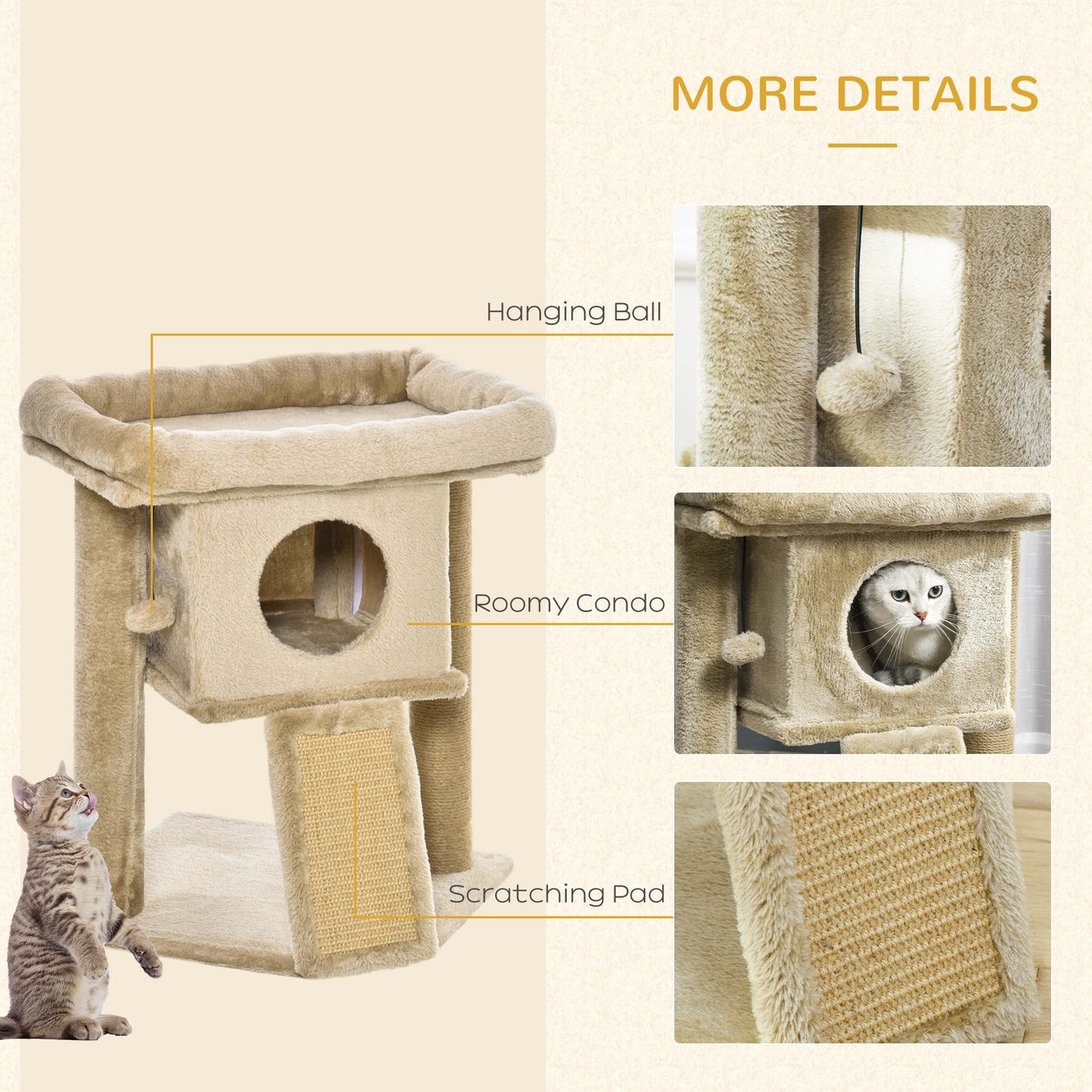 Cat Tree Tower for Indoor Cats Cat Scratching Post Climbing Activity Centre w/Jute Scratching Pad, Toy Ball, Cat House
