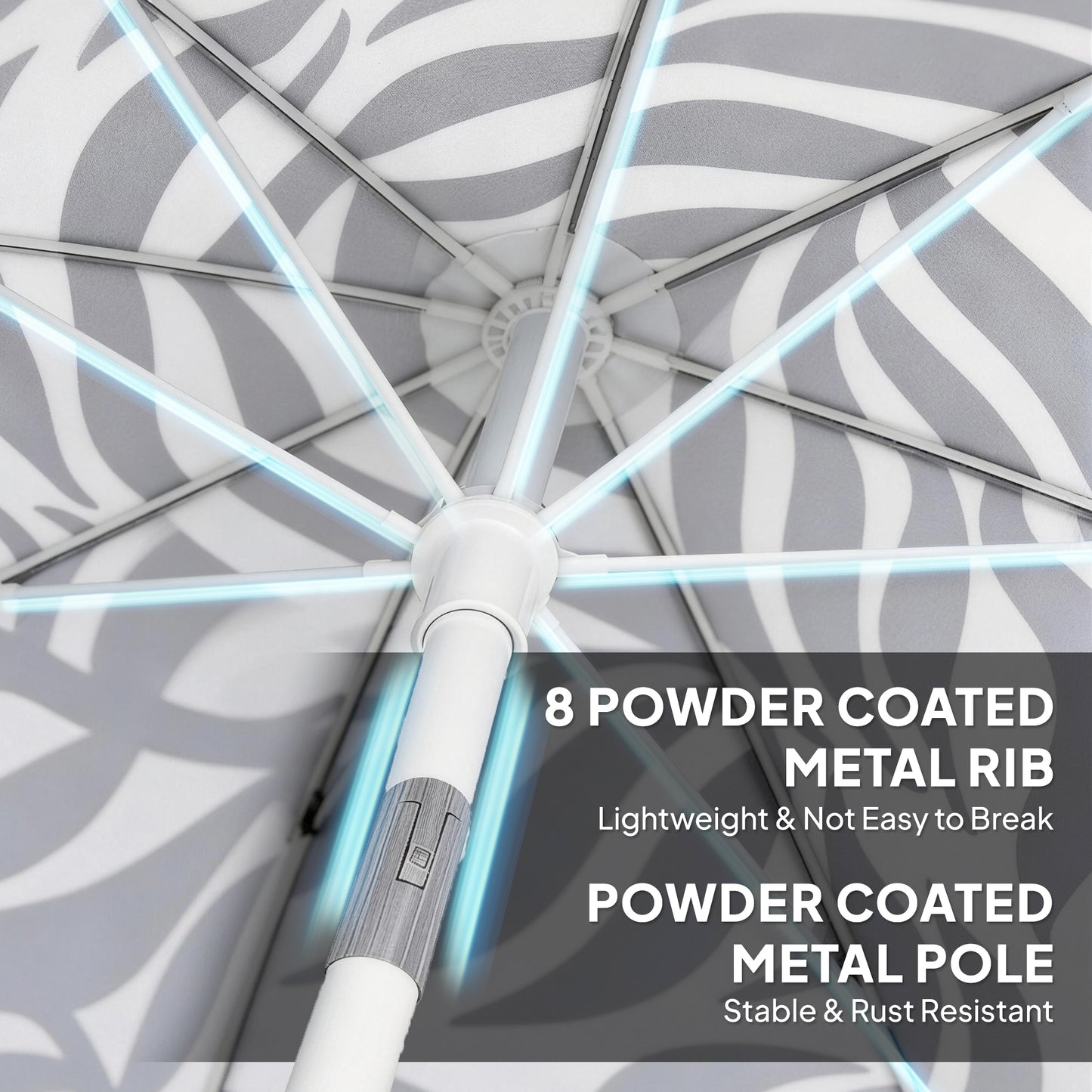 1.8 m Beach Umbrella Parasol with Sand Anchor, Portable Tilting Garden Parasol with Adjustable Height, Light Grey