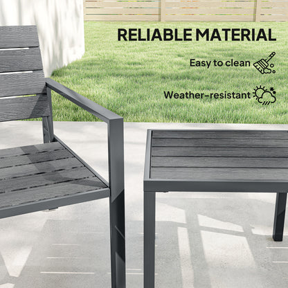 3 Pieces Garden Bistro Set for 2, Outdoor Bistro Table and Chairs with Metal Frame, Plastic Patio Furniture Set