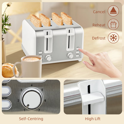 Stainless Steel Panel Kettle and Toaster Set - White