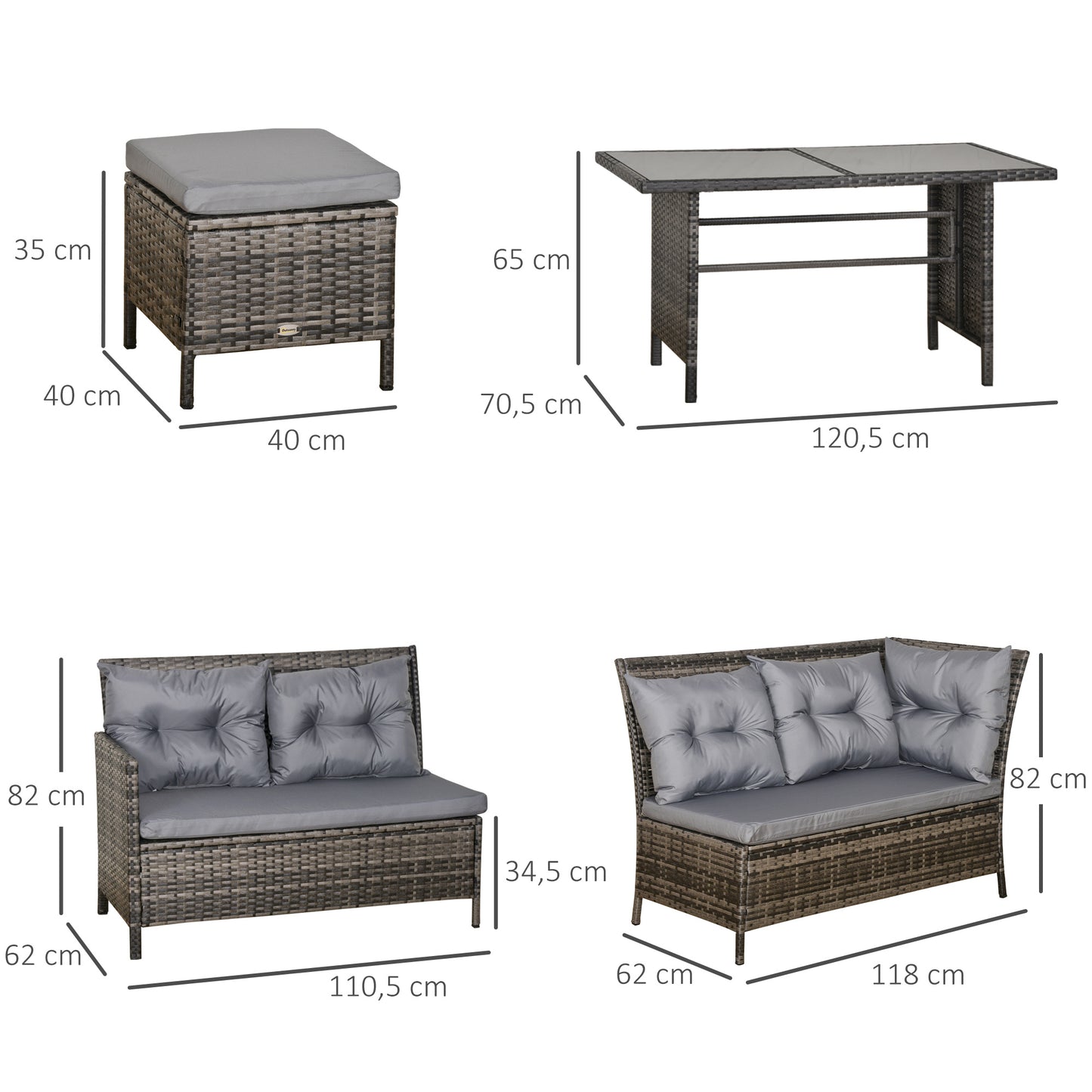 8 Seater Rattan Sofa Set, Rattan Garden Furniture Set with Tempered Glass Table & Thick Cushions, Grey
