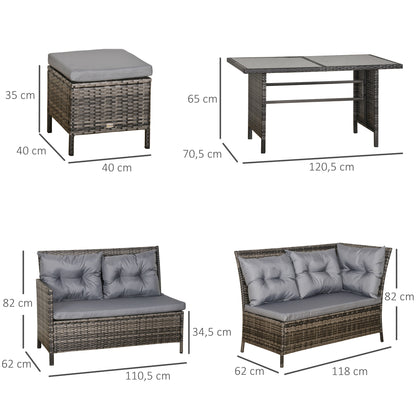 8 Seater Rattan Sofa Set, Rattan Garden Furniture Set with Tempered Glass Table & Thick Cushions, Grey