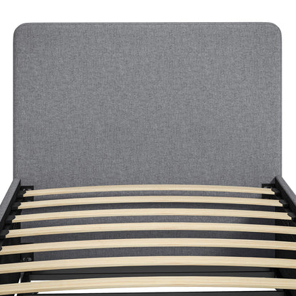 3ft Single Bed Frame with Trundle, Upholstered Pull Out Trundle Bed with Headboard and Footboard, Dark Grey