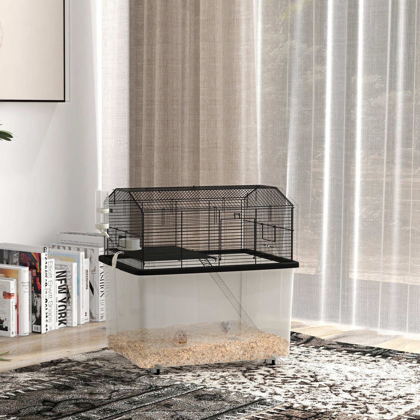Two-Tier Gerbil Cage, Hamster Cage for Dwarf Hamster w/ Wheels, Deep Bottom, Food Dish, Water Bottle