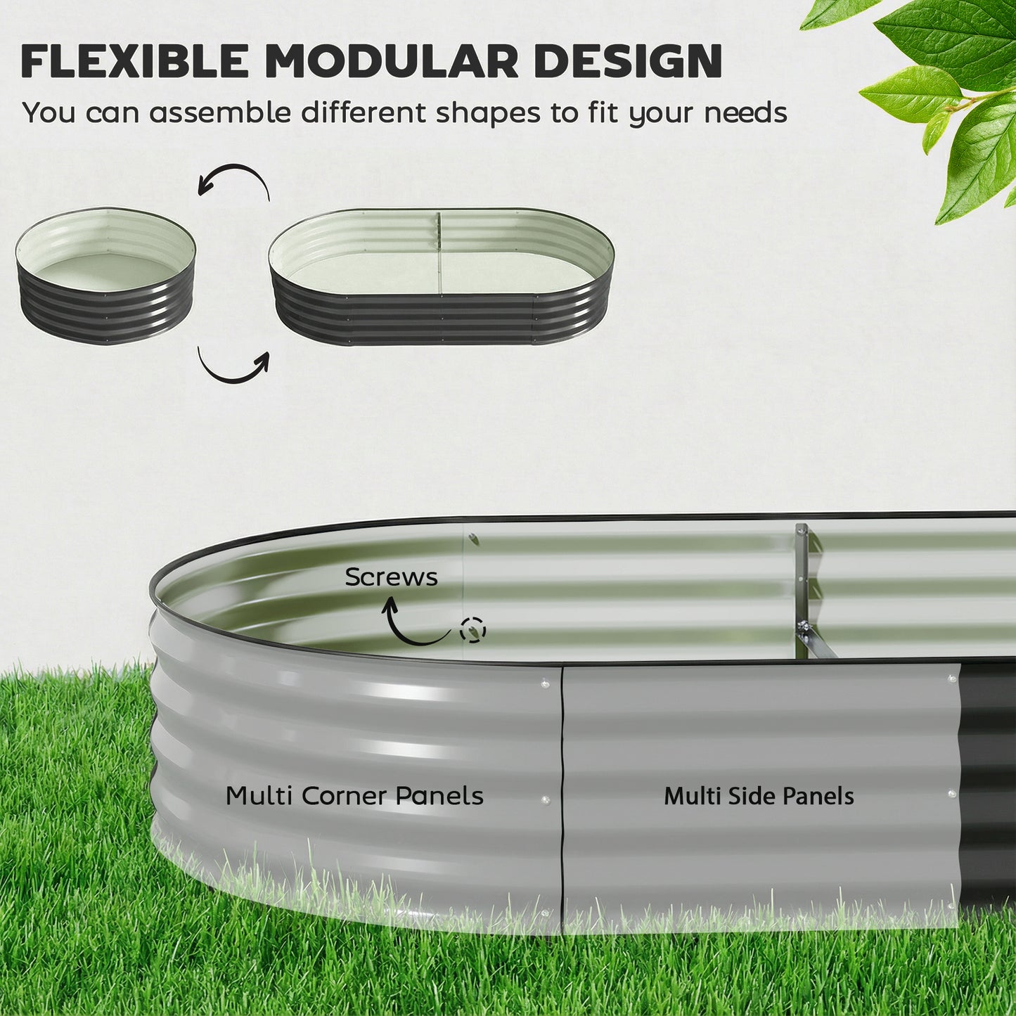 Galvanised Raised Garden Bed, Metal Planter Box with Safety Edging, for Flowers, Herbs, Succulents, Dark Grey