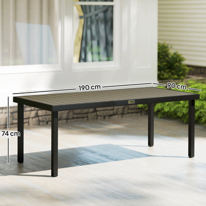 Aluminium Outdoor Garden Dining Table for 8 People, Faux Wood Top, for Garden, Patio, 190 x 90 x 74cm, Brown
