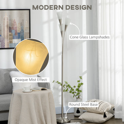 Modern Standing Lamp, 3-Light Upright Floor Lamps for Living Room, Silver Tone