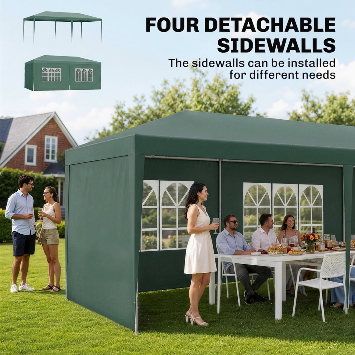 6x3 m Party Tent Gazebo Marquee Outdoor Patio Canopy Shelter with Windows and Side Panels, Green