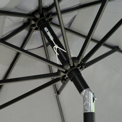 2.7m Patio Parasol Garden Umbrellas Outdoor Sun Shade Table Umbrella with Tilt, Crank, 8 Ribs, Ruffles, Grey