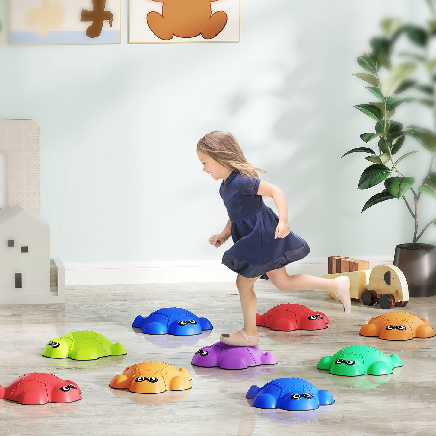 9-Piece Balance Stepping Stones with Non-Slip Edge, Indoor Outdoor Obstacle Course for Ages 3-8 Years, Multicoloured