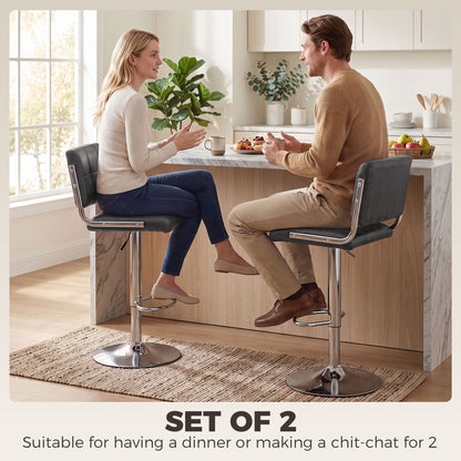 Bar Stools Modern PU Leather Adjustable Breakfast Bar Stools Backrest Set of 2 Grey
