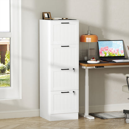 4 Drawer Filing Cabinet with Lock, Office Storage Cabinet with Adjustable Hanging Bars for A4 Letter Size Files, White