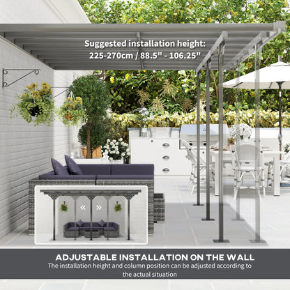 4.35 x 3m Outdoor Patio Gazebo Pergola, Retractable Pergola Canopy Aluminum Post & PC Roof, Grey