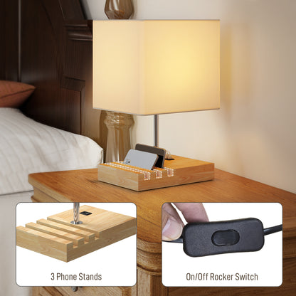 Bedside Lamp with USB A+C Charging Ports and 3 Phone Stands