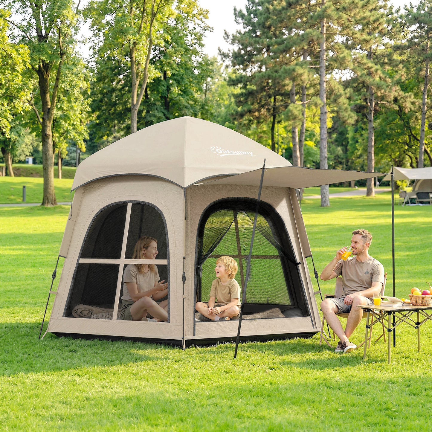 Pop Up Tent 3000mm Waterproof Instant Camping Tent 3-4 Person with 2 Doors 4 Windows Khaki