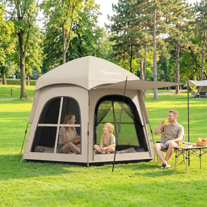 Pop Up Tent 3000mm Waterproof Instant Camping Tent 3-4 Person with 2 Doors 4 Windows Khaki