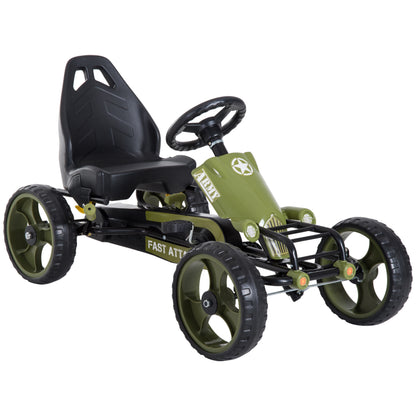 Pedal Go Kart, Kids Ride On Racer with EVA Tyres, Manual Clutch, Braking, Adjustable Seat for Age 3-6 Years, Green