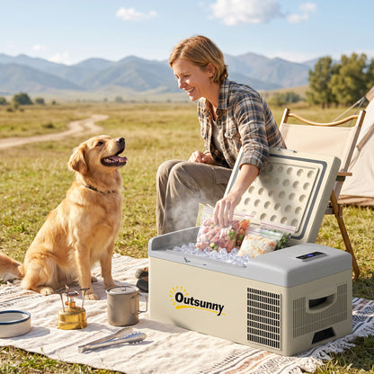 16L Portable Car Fridge, -20℃ to 10℃ Adjustable Temperature - Khaki/Grey